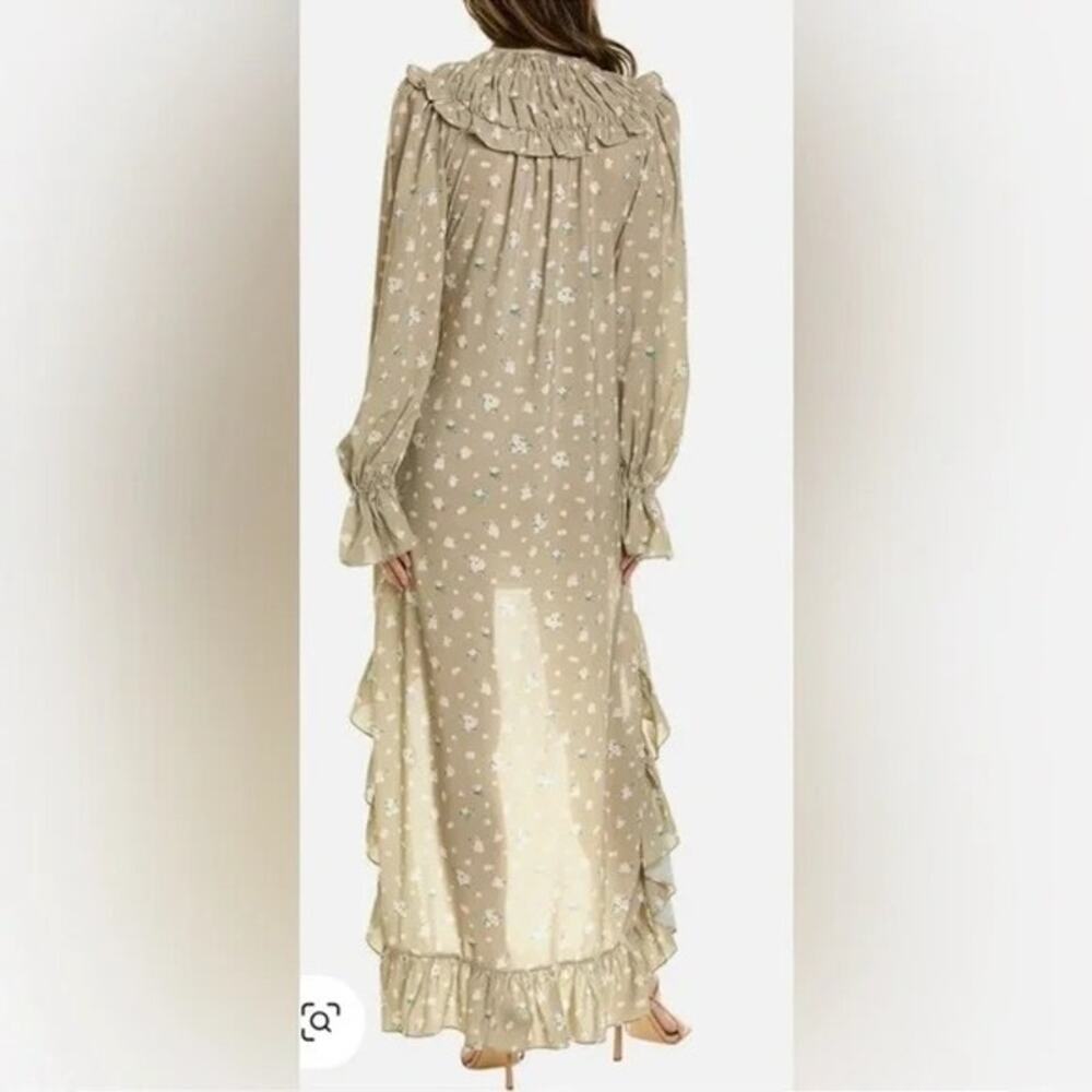 NWT WeWoreWhat High Low Polka Dot Floral Drape Ruffled Long Sleeve Dress S Sage - Picture 5 of 15